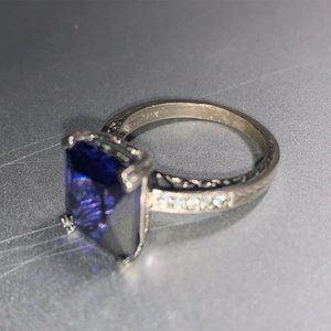 Ring, faux sapphire and cubic zirconia 925 silver, size 8